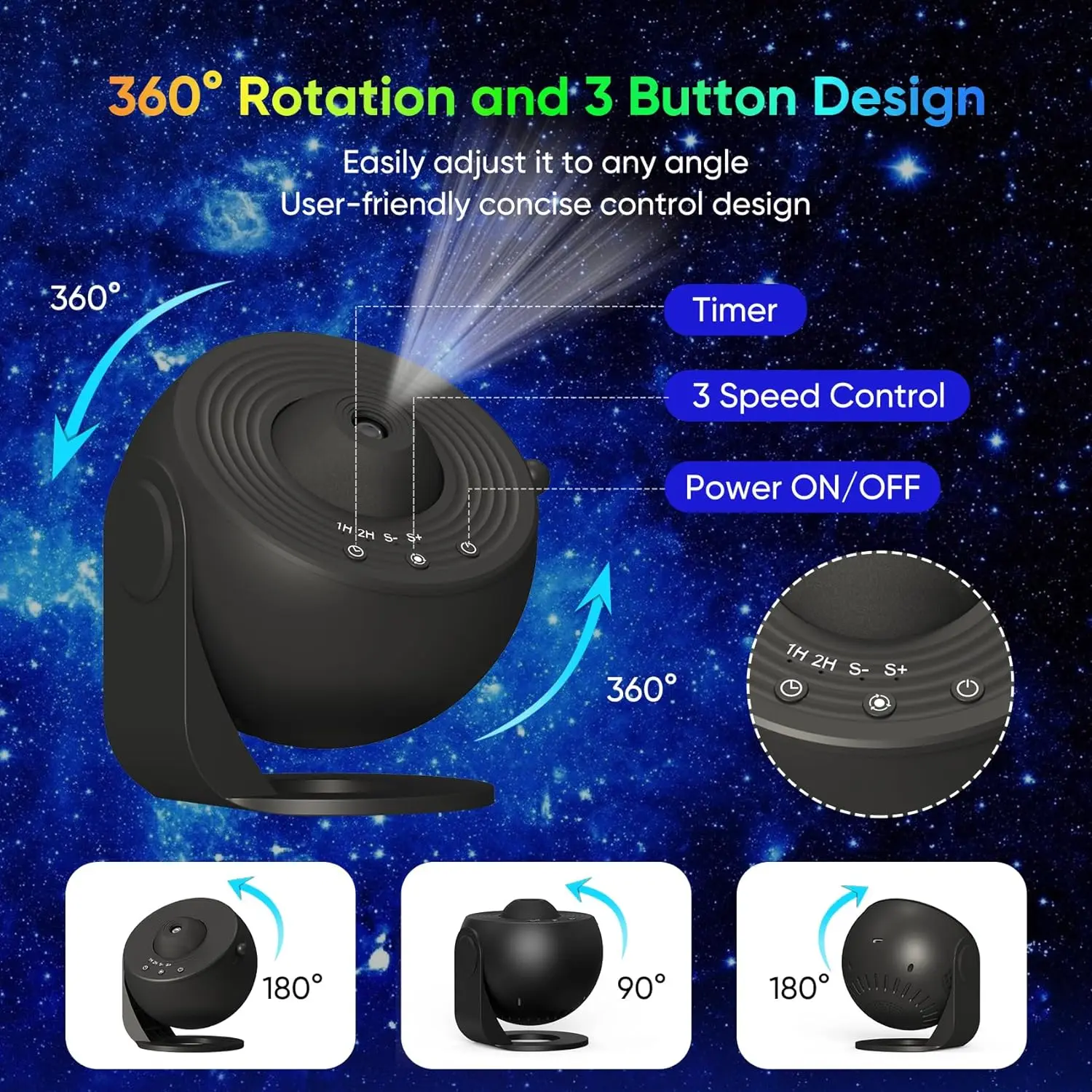 Mexllex HD Starry Sky Globe Galaxy Projection Night Light, Black Planetarium LED Lamp for Bedroom Christmas Birthday Party Gift - Image 3