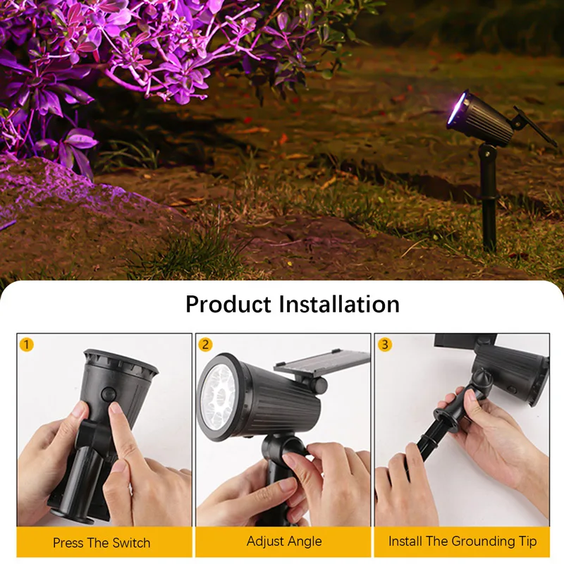 9 LEDs Solar Spotlights, Outdoor Waterproof, Spot Lights, Brightness Adjustable for Garden Backyard Driveway Patio Decor - Image 2
