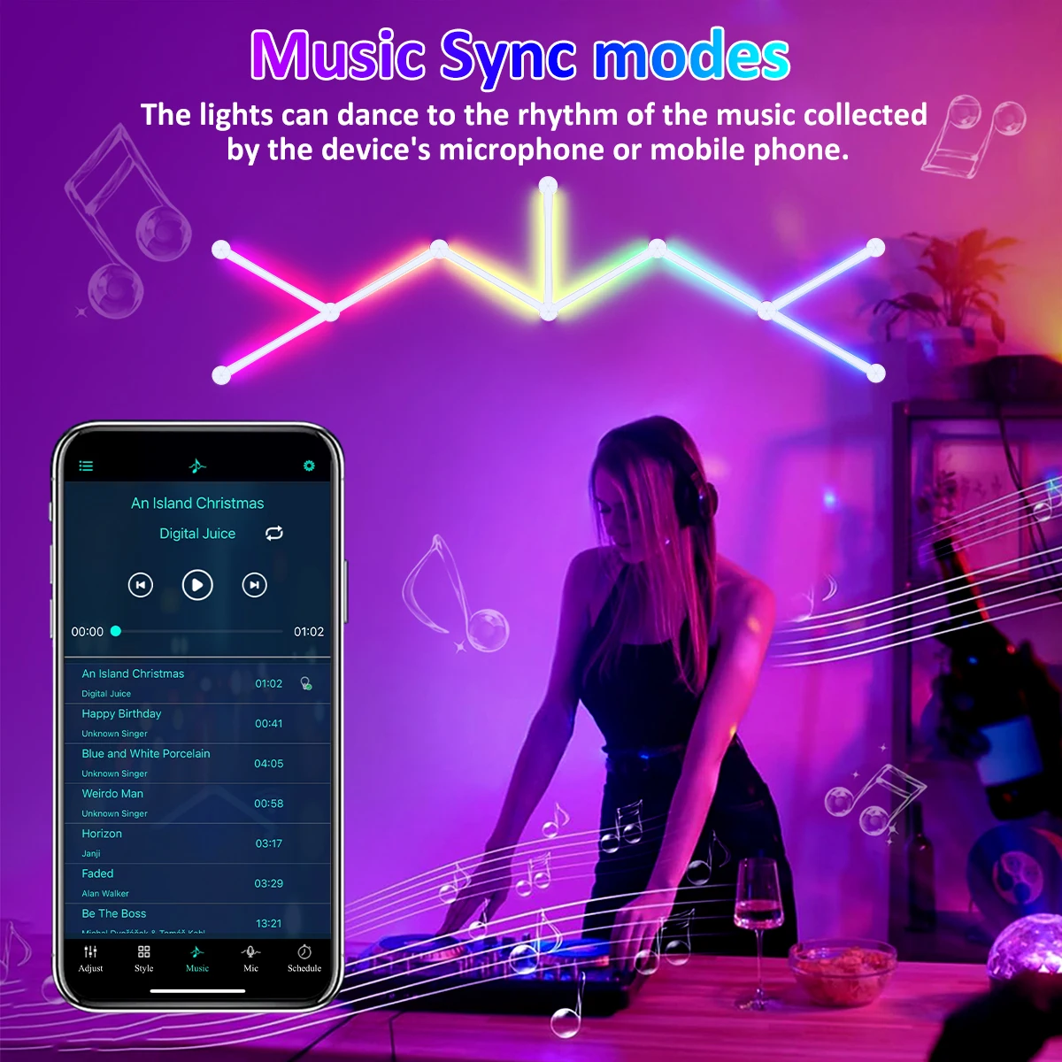 6/9PCS Smart RGB LED Wall Light Bars with 5V USB, Music Sync APP Control, 9 music Modes, 16 Million Colors DIY for Game Home - Image 3