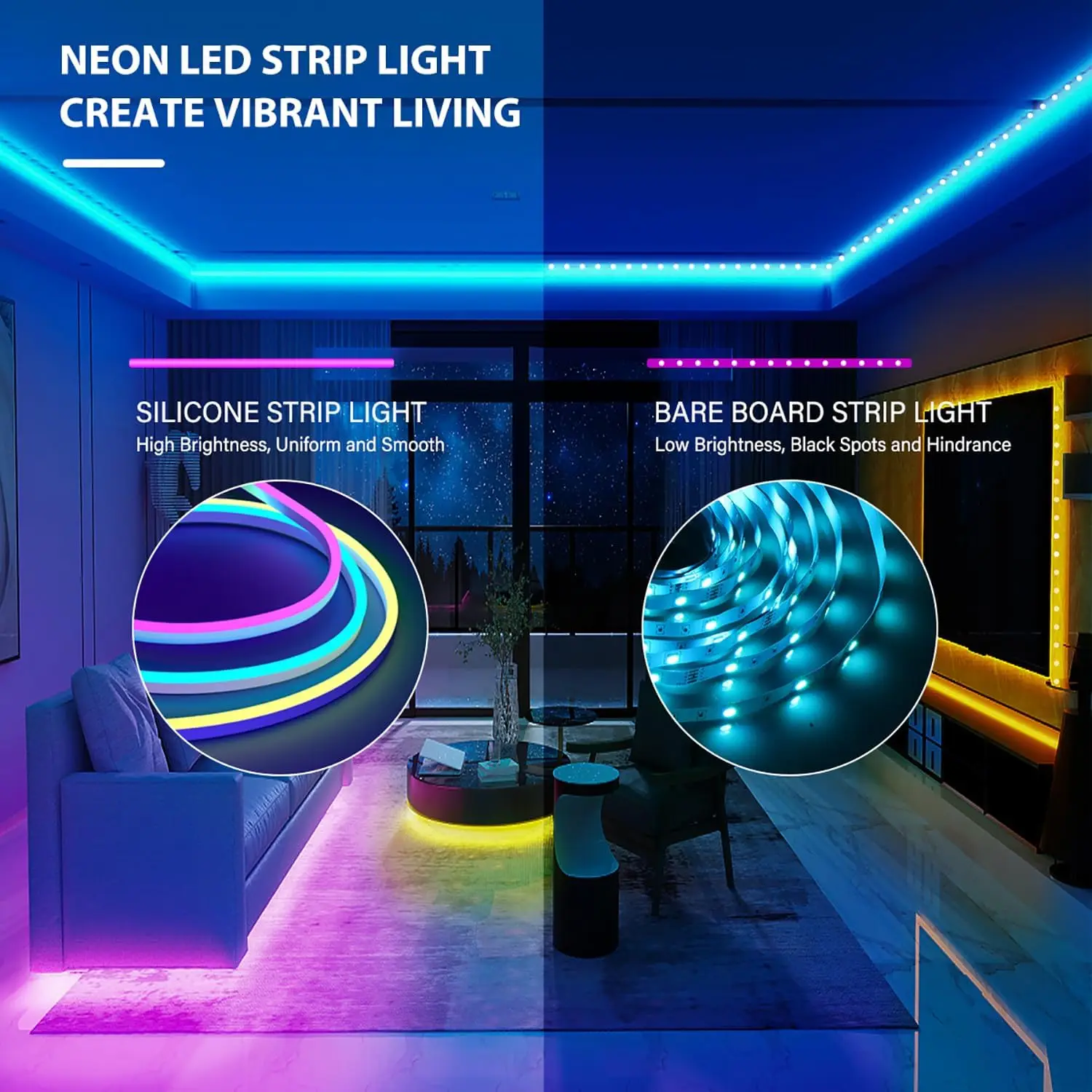 10M/5M/3M Neon WIFI RGB Led Strip Lights Outdoor Waterproof with Music Sync, 108leds/m DIY Tape with Remote and App for Bedroom - Image 4