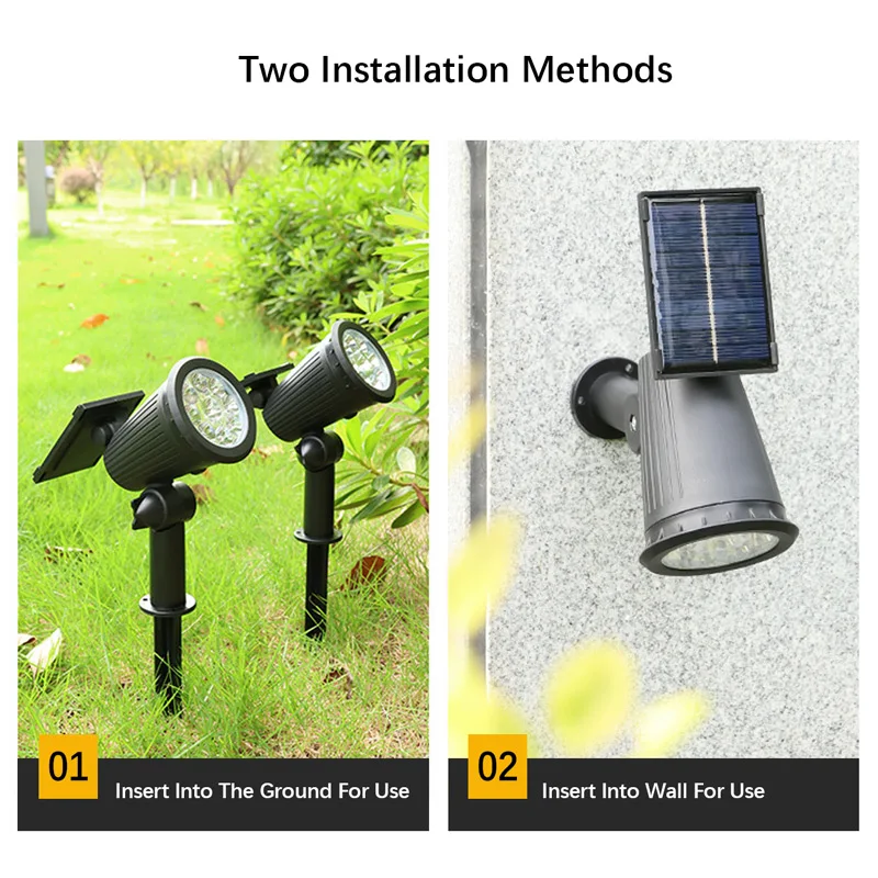 9 LEDs Solar Spotlights, Outdoor Waterproof, Spot Lights, Brightness Adjustable for Garden Backyard Driveway Patio Decor - Image 3