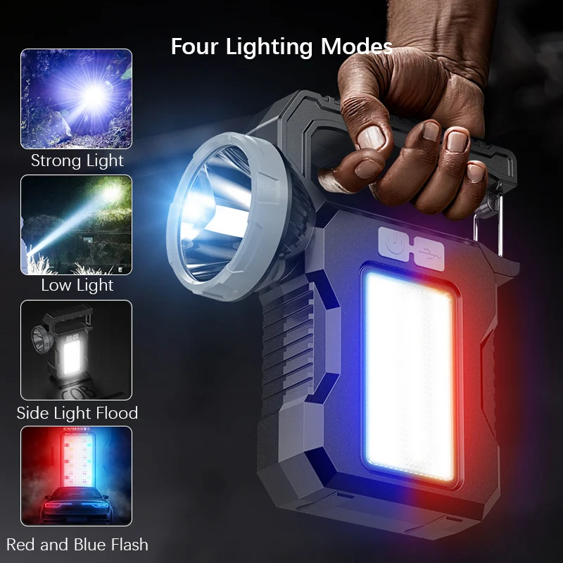 Solar Portable Powerful Rechargeable Flashlight Searchlight With COB Work Light Lantern Outdoor Camping Lamp Hiking Fishing Emer - Image 3