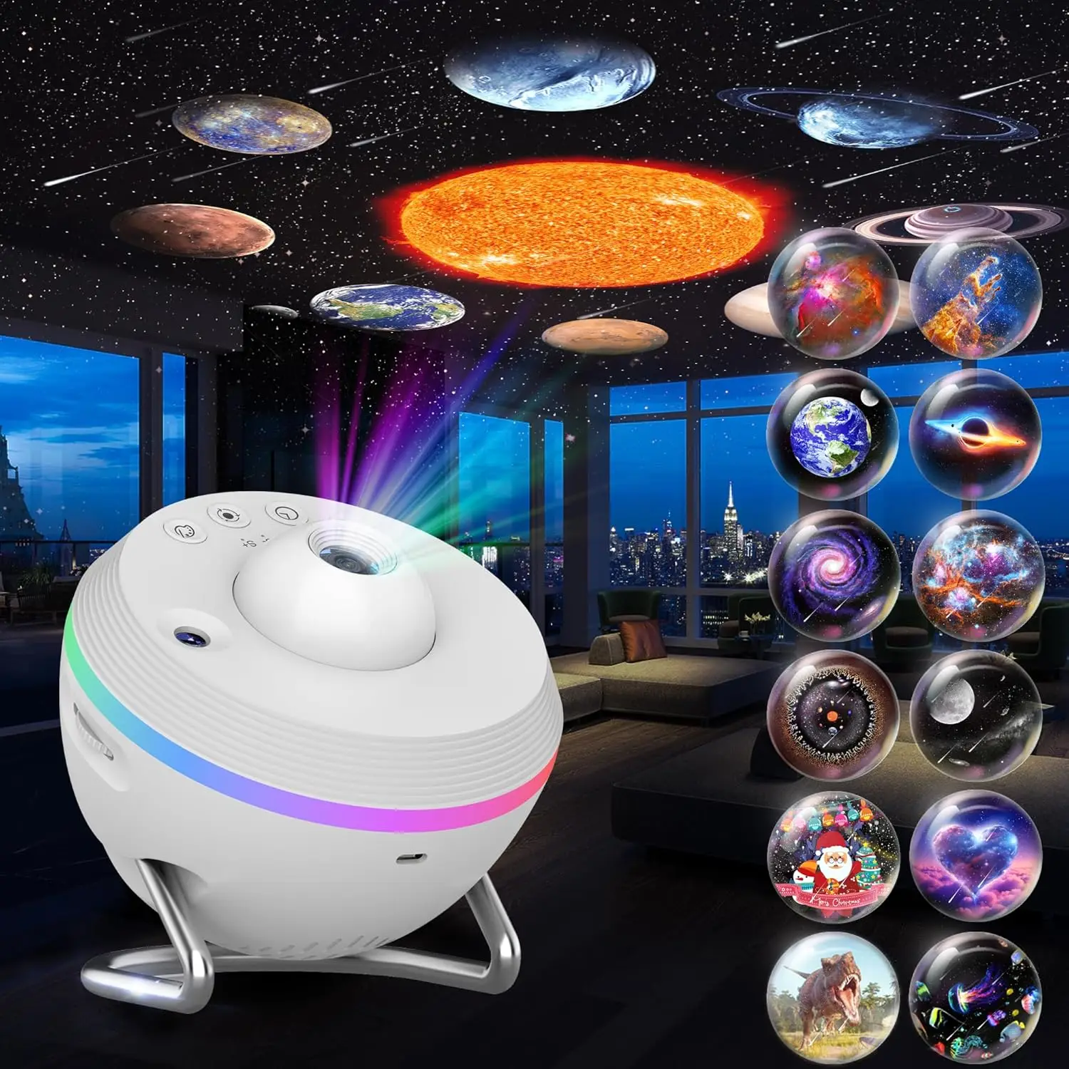 13 in 1 Planetarium Starry Galaxy Projector Night Light, 6 RGB Light Effects, 360° Rotation, Timer and Speed Change for Bedroom